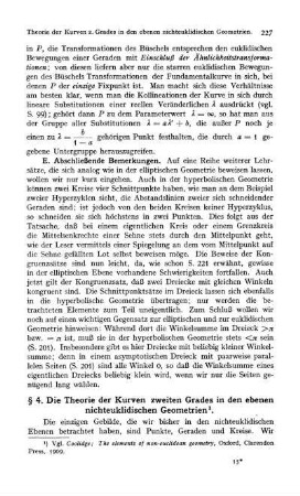 § 4. Die Theorie der Kurven zweiten Gerades in den ebenen nichteuklidischen Geometrien.