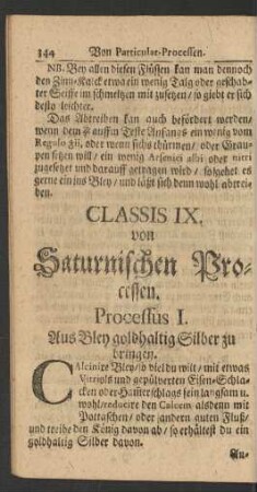 Classis IX. von Saturnischen Processen