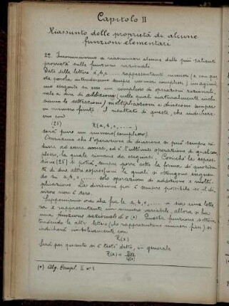 Capitolo II. Riassunto delle proprieta di alcune funzioni elementari.
