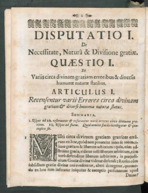 Disputatio I. De Nesessitate, Naturâ & Divisione gratiae