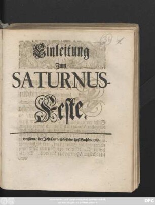Einleitung Zum Saturnus-Feste