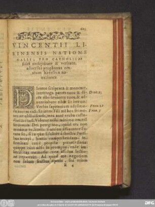 Vincentii Lirinensis Natione Galli, Pro Catholicae fidei antiquitate & veritate, adversus prophanas omnium haeres[...] novationes.