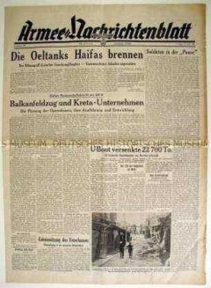 Kriegszeitung "Armee-Nachrichtenblatt" u.a. mit einer Bilanz des Krieges in Südosteuroa