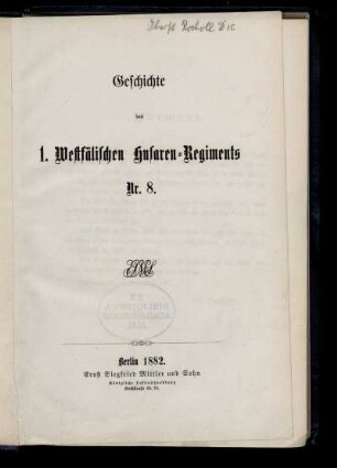 Geschichte des 1. Westfälischen Husaren-Regiments Nr. 8