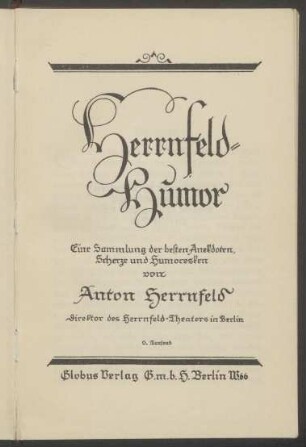 Herrnfeld-Humor : eine Sammlung der besten Anekdoten, Scherze und Humoresken