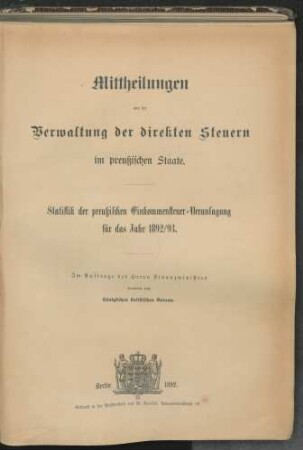 1892/93: Statistik der preußischen Einkommensteuer-Veranlagung