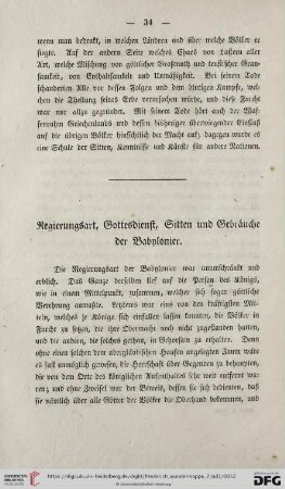 Regierungsart, Gottesdienst, Sitten und Gebräuche der Babylonier