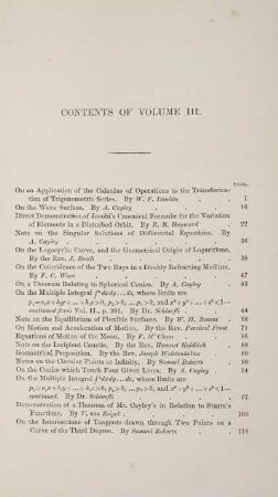 Contents of Volume III.
