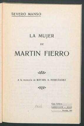 La mujer de Martín Fierro : a la memoria de Rafael A. Hernández