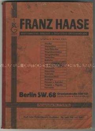 Katalog über Kraftfahrzeug-Zubehör und Ersatzteile