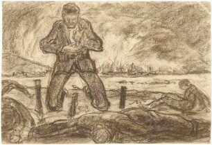 Ohne Titel [Soldat, vor gefallenem Kameraden knieend]