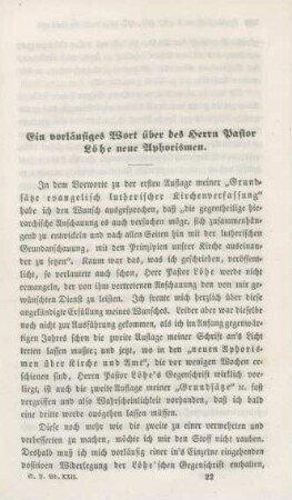 301[331]-329[359] Ein vorläufiges Wort über des Herrn Pastor Löhe neue Aphorismen