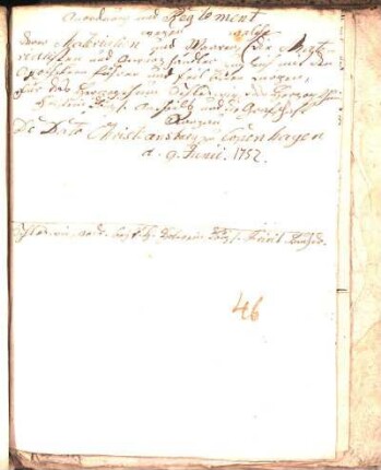 Anordnung und Reglement wegen derer Materialien [...] : De Dato Christiansburg zu Copenhagen d. 9. Junii 1752.
