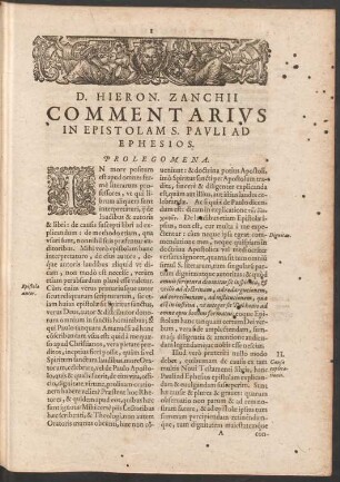 D. Hieron. Zanchii Commentarius In Epistolam S. Pauli Ad Ephesios.