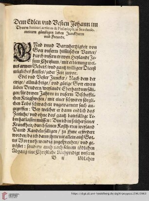 Dem Edlen und Besten Johann im Thurn Iuniori, artium & Philosophiae [...]