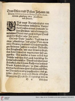 Dem Edlen und Besten Johann im Thurn Iuniori, artium & Philosophiae [...]