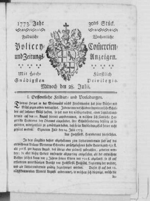 30tes Stück, Ausgabe vom 28. Julii 1773