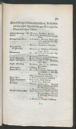 Auswärtige Gesandschaften, Residenturen und Agentien am Königlich-Preussischen Hofe