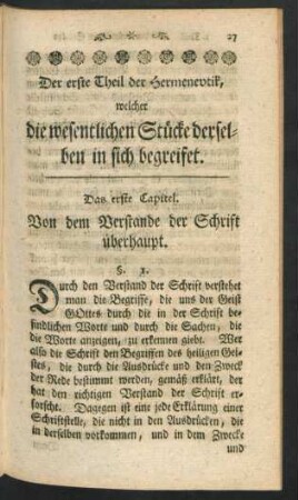 Der erste Theil der Hermeneutik, welcher die wesentlichen Stücke derselben in sich begreifet