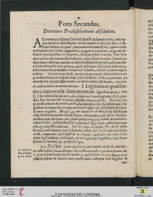 Fons Secundus: Decretum Praedestinationis absolutum