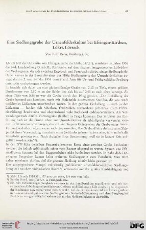 Eine Siedlungsgrube der Urnenfelderkultur bei Efringen-Kirchen, Ldkrs. Lörrach