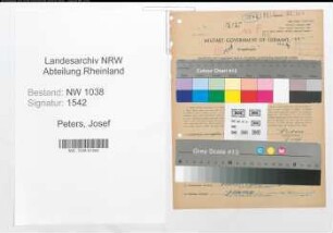 Entnazifizierung Josef Peters , geb. 31.10.1910 (Strassenverkehrsamtsleiter)