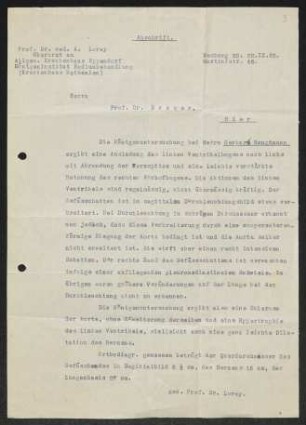 Brief von A. Lorey an Ludolph Brauer