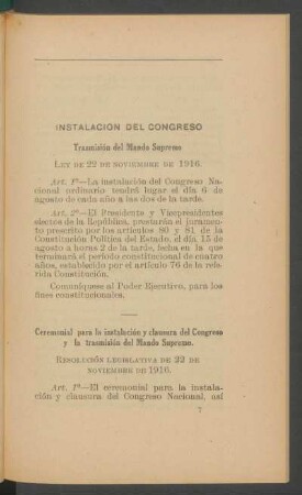 Transmisión del Mando Supremo : Ley de 22 de noviembre de 1916.
