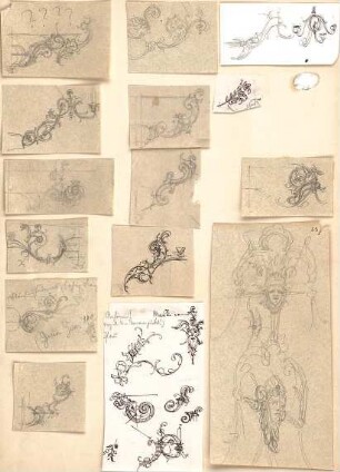 Gmelin, Leopold; Sammlung Gmelin: Handzeichnungen - Folio 8 - verschiedene Hängelampen (Details)