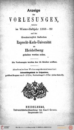 Wintersemester 1888/1889
