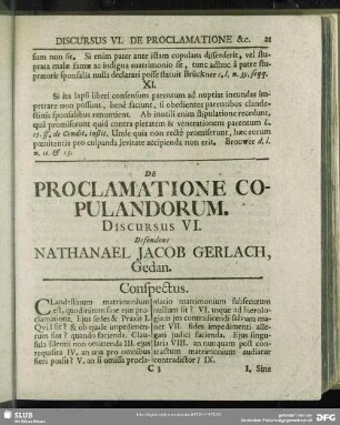 De Proclamatione Copulandorum, Discursus VI. Defendens Nathanael Jacob Gerlach, Gedan.