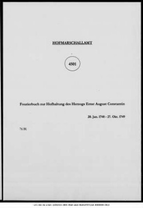Fourierbuch zur Hofhaltung des Herzogs Ernst August Constantin