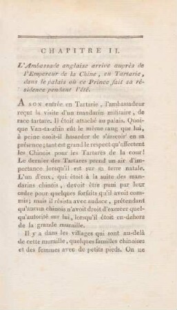 Chapitre II. L'ambasssade anglaise arrive auprès de l'empereur de la Chine, en Tartarie, dans le palais où ...