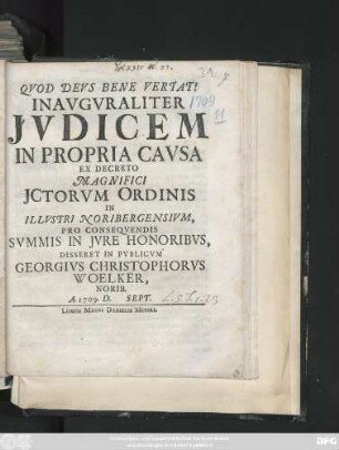 Inavgvraliter Jvdicem In Propria Cavsa