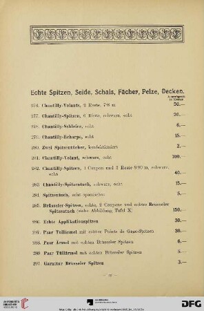 Echte Spitzen, Seide, Schals, Fächer, Pelze, Decken (Nr. 276-326)