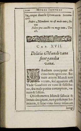 Cap. XVII. Delitiæ Mundi vanæ sunt gaudia vana.
