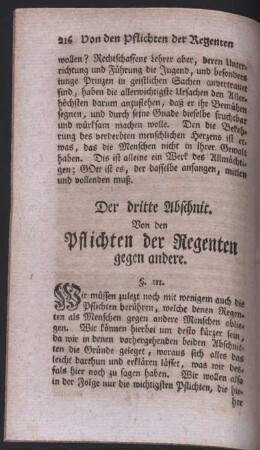 Der dritte Abschnit. Von den Pflichten der Regenten gegen andere.