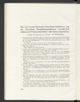 Die vom Verein Deutscher Maschinen-Ingenieure und der Deutschen Maschinentechnischen Gesellschaft erlassenen Preisausschreiben und deren Ergebnisse.