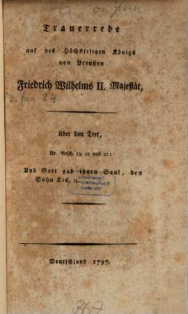 Trauerrede nach dem ... Absterben ... Friedrich II. König von Preußen