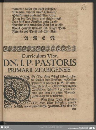 Lebenslauf : Curriculum Vitae DN. I. P. Pastoris Primarii Zerbigensis