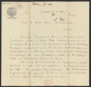 Brief an B. Schott's Söhne : 22.09.1900
