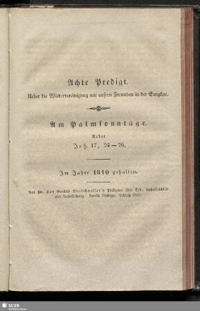 Acht Predigt. Ueber die Wiedervereinigung mit unsern Freunden in der Ewigkeit