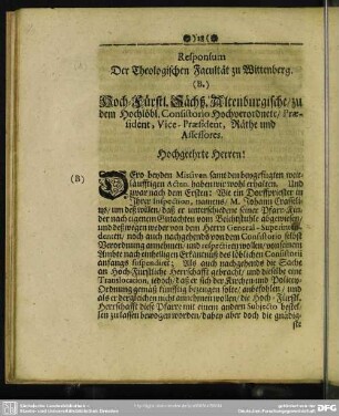 Responsum Der Theologischen Facultät zu Wittenberg