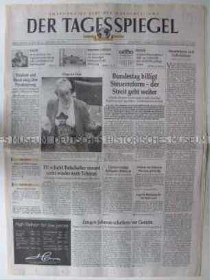 Tageszeitung "Der Tagesspiegel" mit Innenteil zum 50. Jahrestages des Marshall-Planes