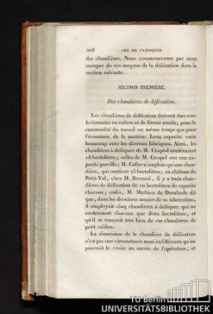 SECTION PREMIÈRE. Des chaudières de défécation.