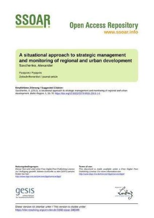 A situational approach to strategic management and monitoring of regional and urban development
