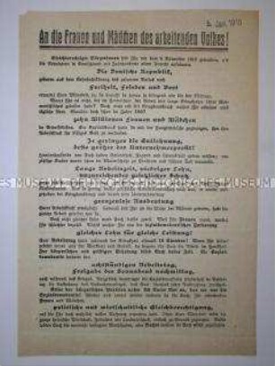 Propagandaflugblatt der USPD zur Wahl der Nationalversammlung mit Ausrichtung auf die Frauen