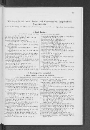 Verzeichnis der nach Stadt- und Gebietsteilen dargestellten Gegenstände