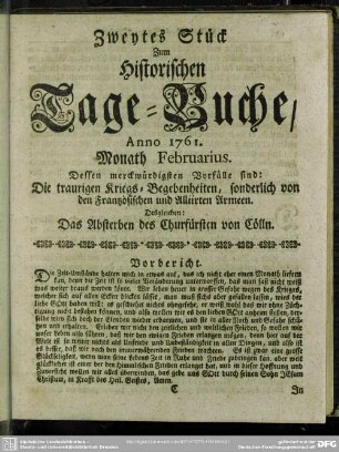 Zweytes Stück. Monath Februarius