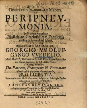 Disputatio Inauguralis Medica De Peripnevmonia